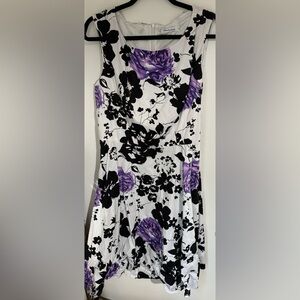 BBonfinedress White, black, & purple flower midi dress size XL